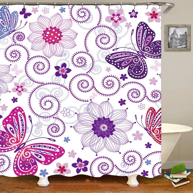 African Girl Waterproof Shower Curtain with Butterfly & Flower Pattern - Home Bathroom Decor