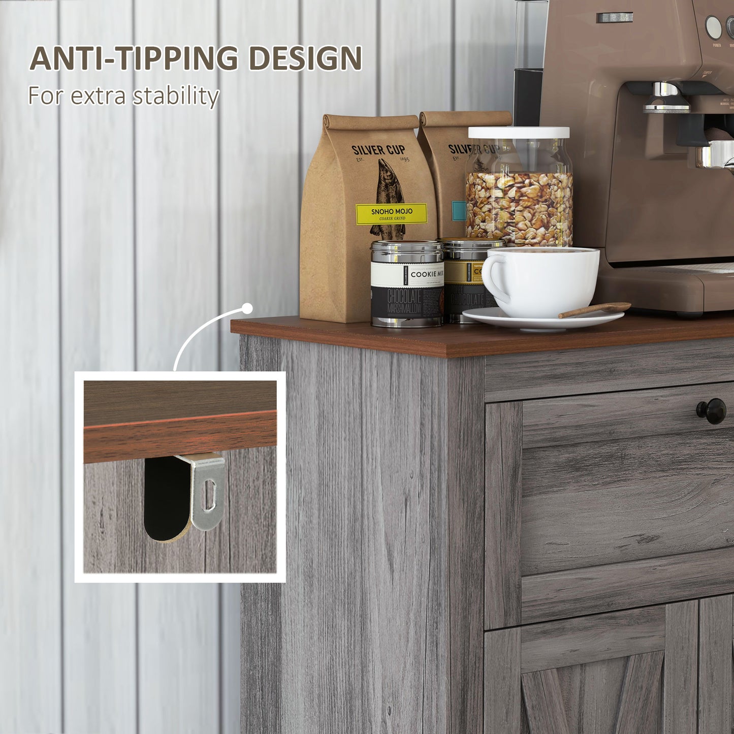 Freestanding Farmhouse Sideboard Storage Cabinet - Gray