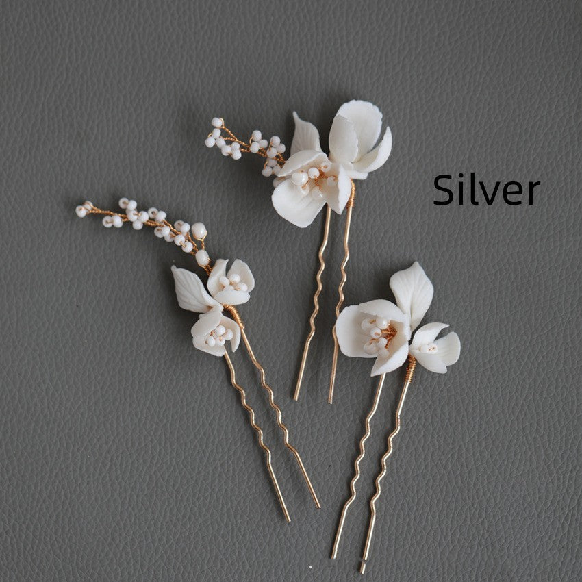 Handmade Ceramic Flower Beaded Hair Forks Hair Accessories Set