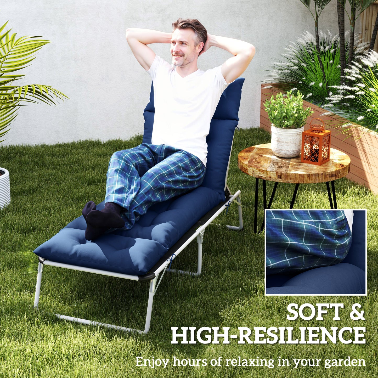 Outdoor Chaise Lounge Cushion - Navy Blue, 74.8" x 22" x 4"