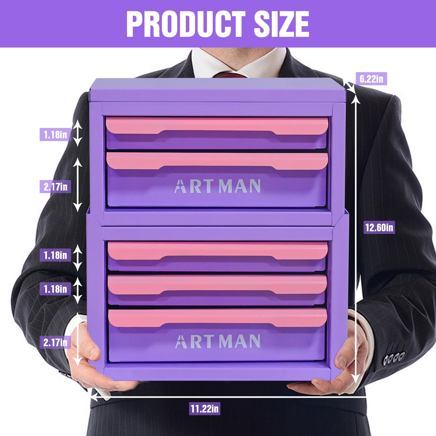 Drawer-Style Desktop Storage Box - Pink Purple, 2+3 Layers
