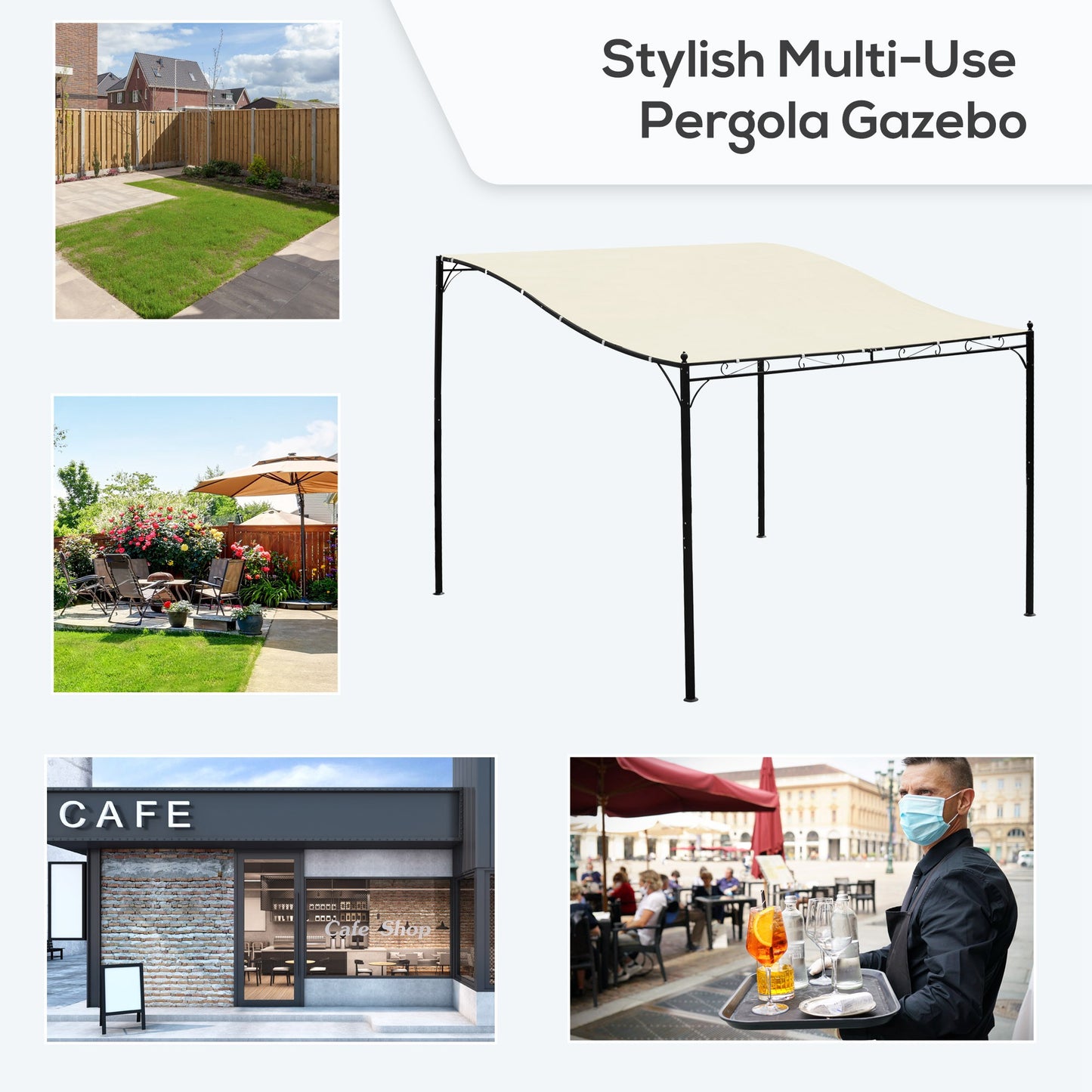 10' x 10' Steel Outdoor Pergola Gazebo with UV-Resistant Canopy - Cream White
