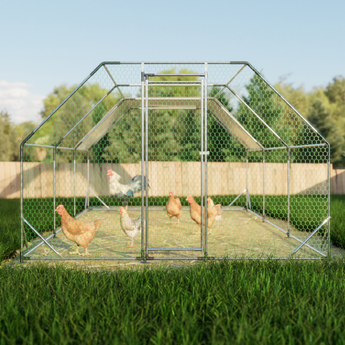 10 Ft x 20 Ft Galvanized Metal Walk-In Chicken Coop Cage Farm Poultry Run Hutch
