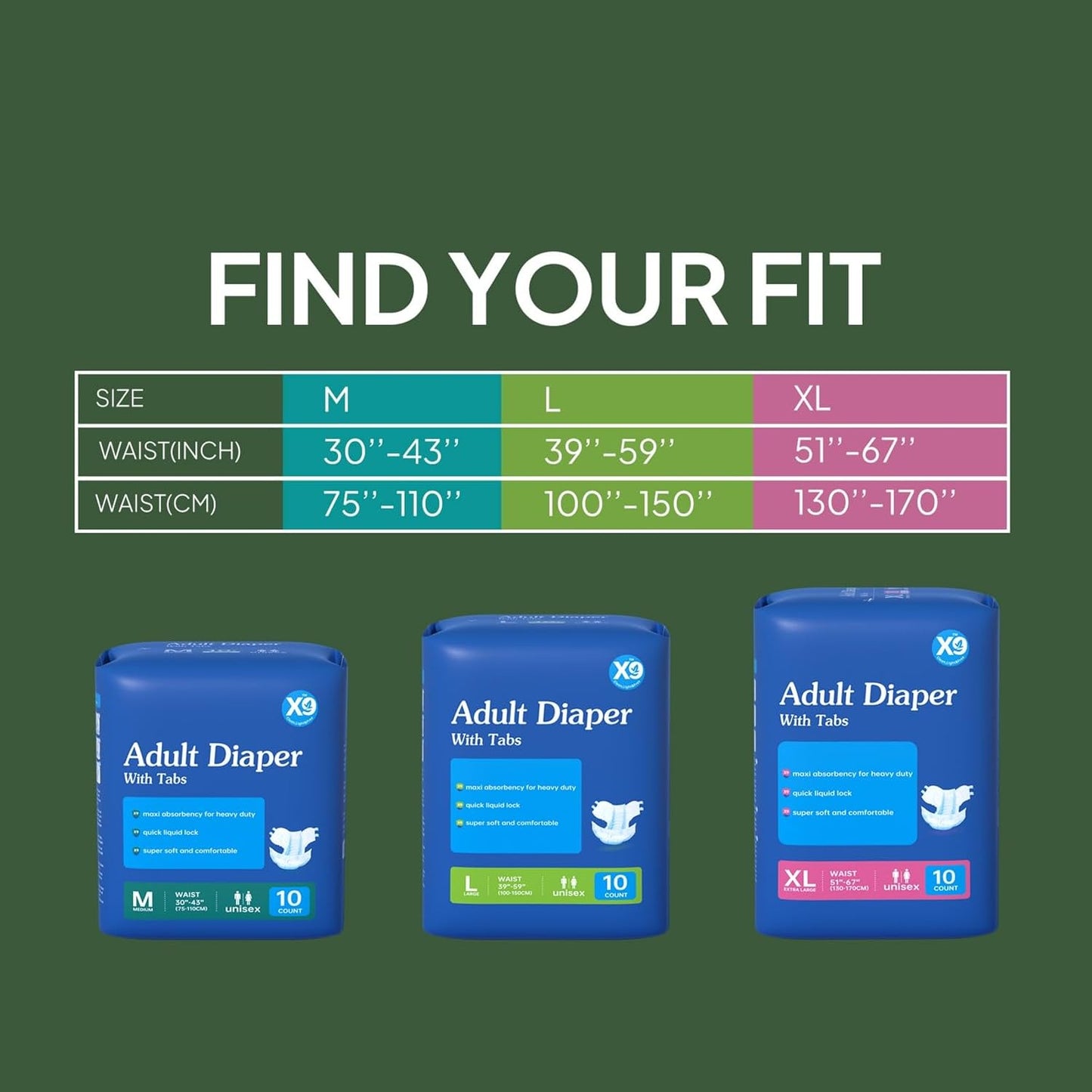 Disposable Adult Briefs with Adjustable Tabs - Multiple Sizes