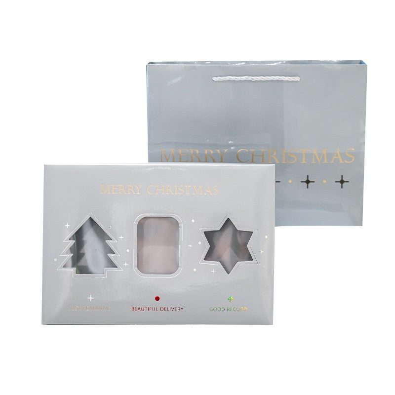 Christmas Pastry Packaging Box Set with Bear & Snowflake Ties - Holiday Cookie Gift Box