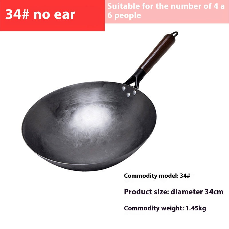 Non-Stick Frying Pan with Wooden Handle - Handmade, Uncoated, 30-36cm Variants