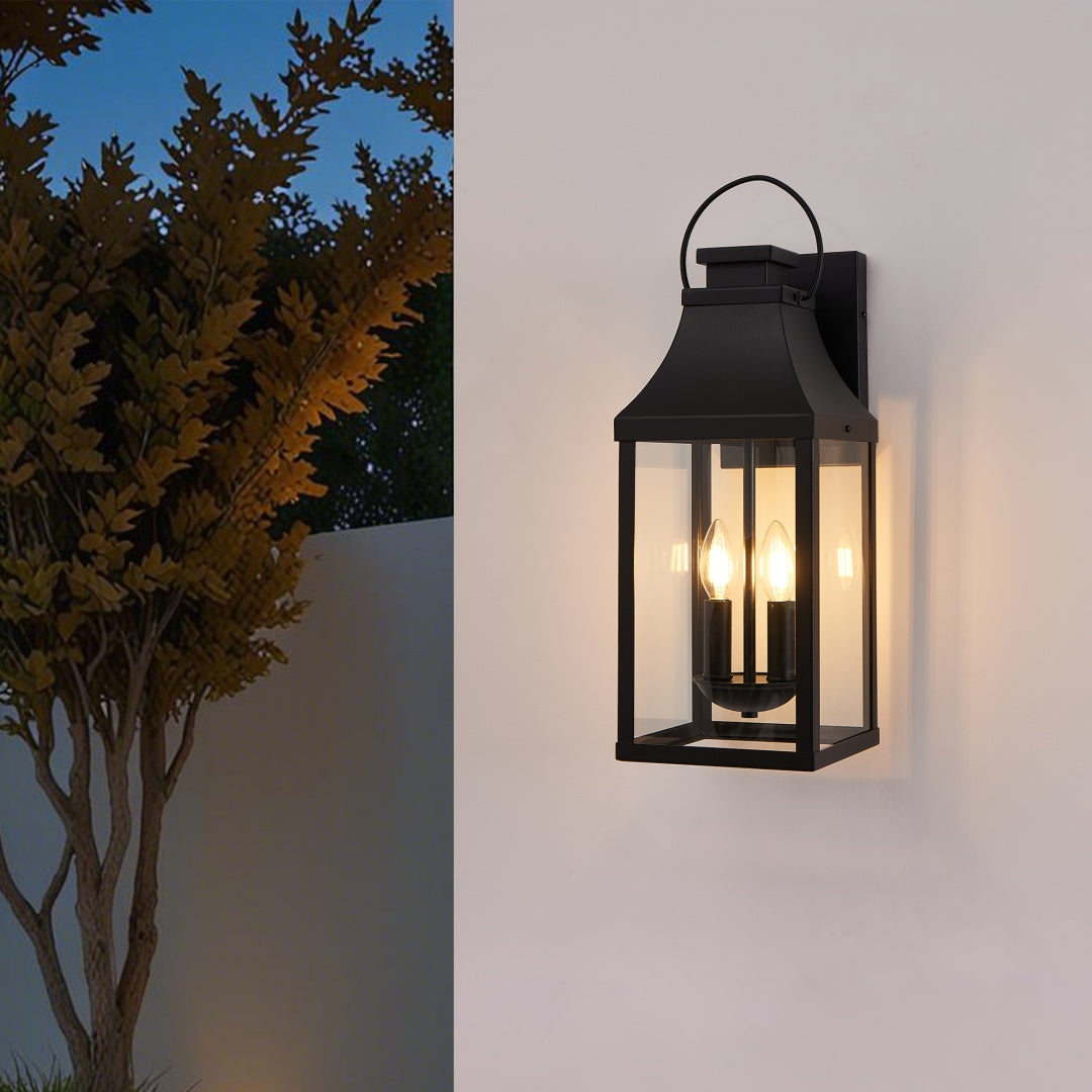 20-Inch Outdoor Wall Light Sconce - 2-Pack Modern Black Lantern