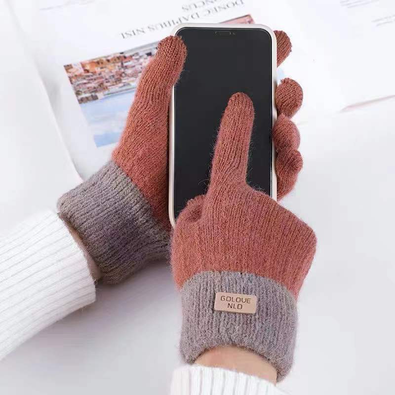 Warm Winter Mittens - Striped Embroidered Cycling Gloves