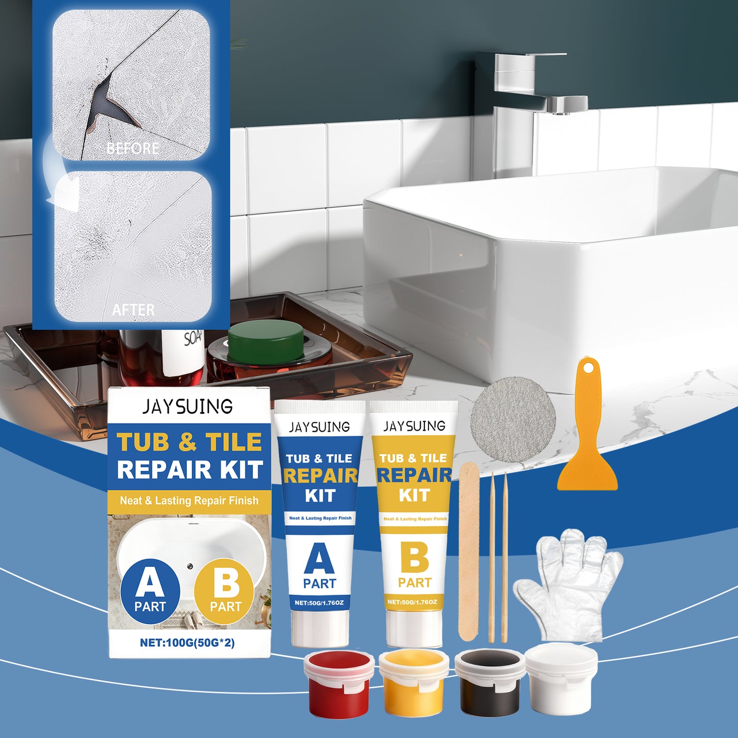 Ceramic Tile Repair Kit for Wall and Floor Tile Rejuvenation