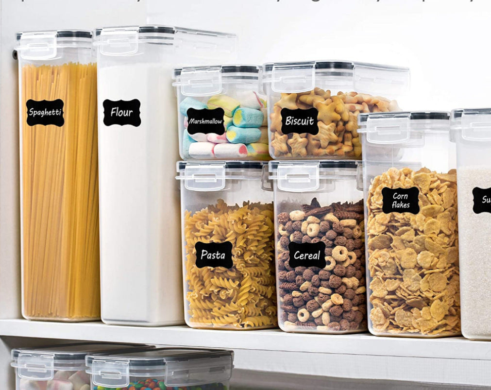 Airtight Food Storage Jars Set - 0.8L, 1.4L, 2.0L & 2.8L PP Container with Black Silicone Ring
