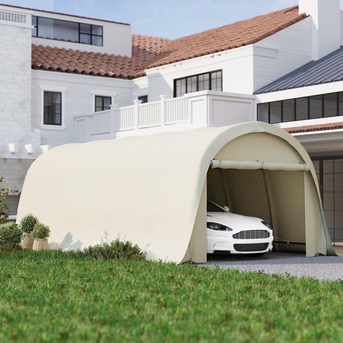 Heavy Duty Portable Carport Canopy Tent - 12 x 23.6 ft, Beige