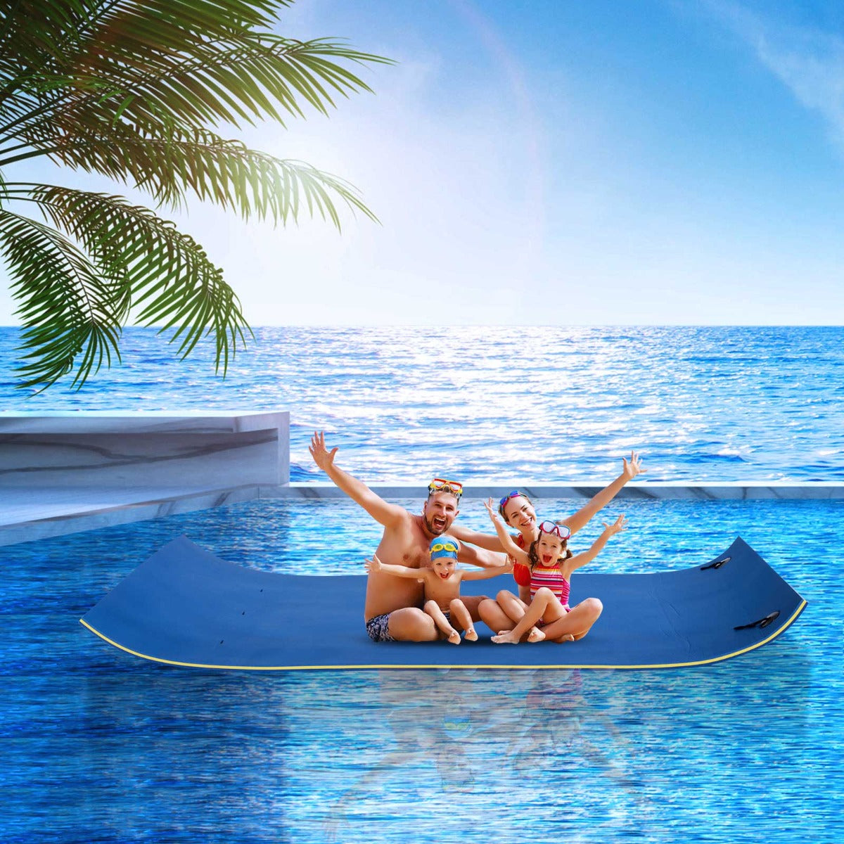 Roll-Up Pool Float Mat - Blue Water Pad for Lakes & Oceans