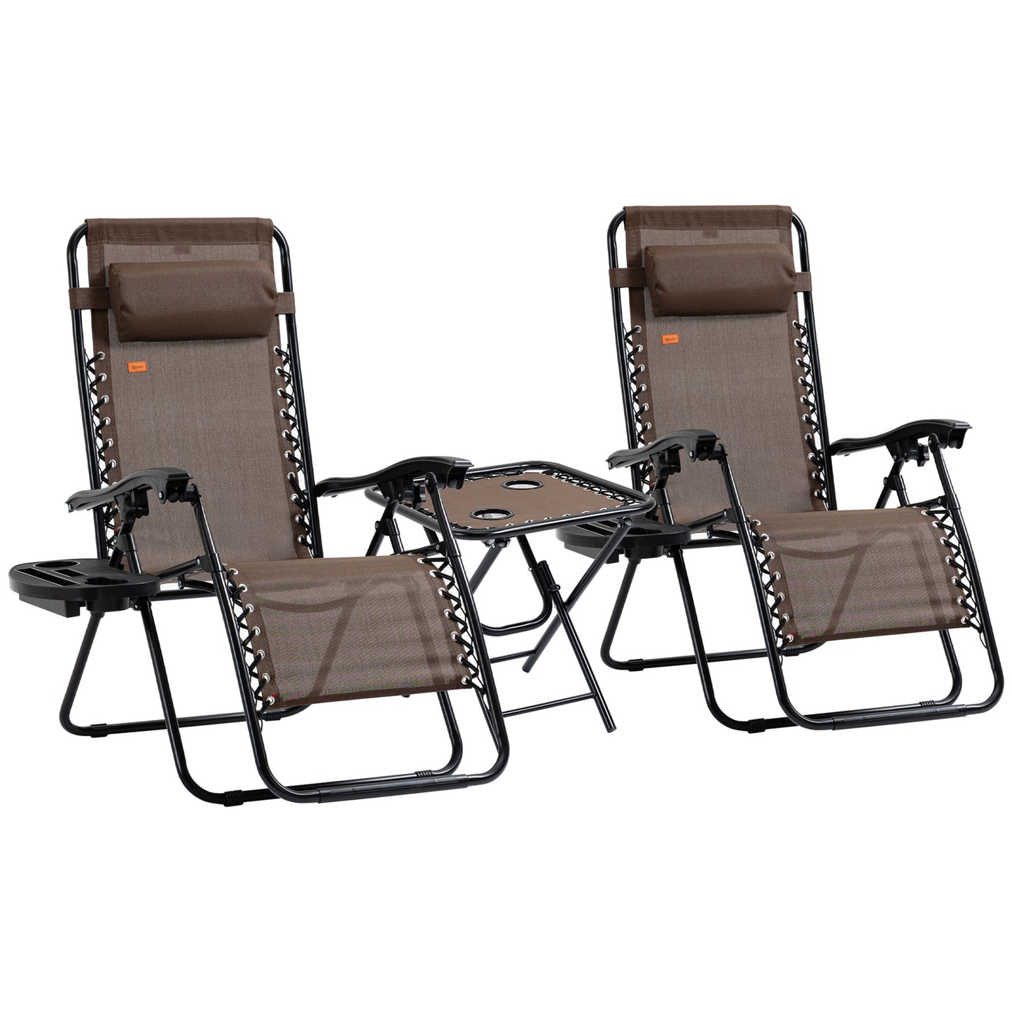 Folding Zero Gravity Chair Set with Side Table & Cupholders - Brown