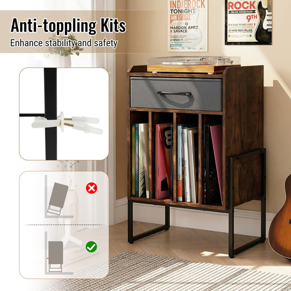 Record Player Stand With Drawer And Holder For Music Room, Living