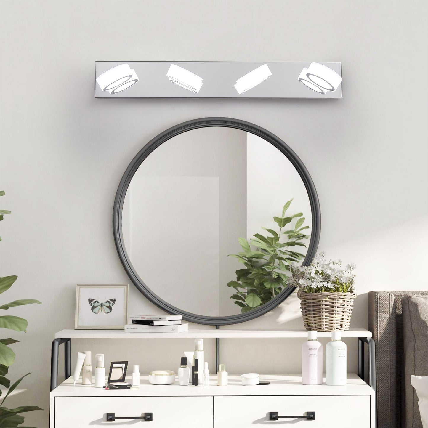 Modern 4-Light LED Vanity Light Fixture - Chrome Wall Lighting