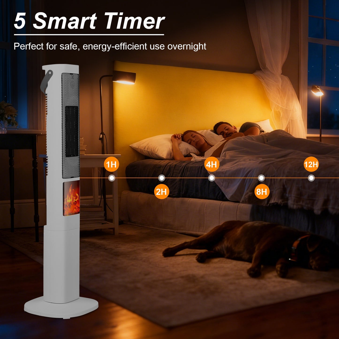 1500W Oscillating Space Heater with 3D Flame Effect, Remote & Timer