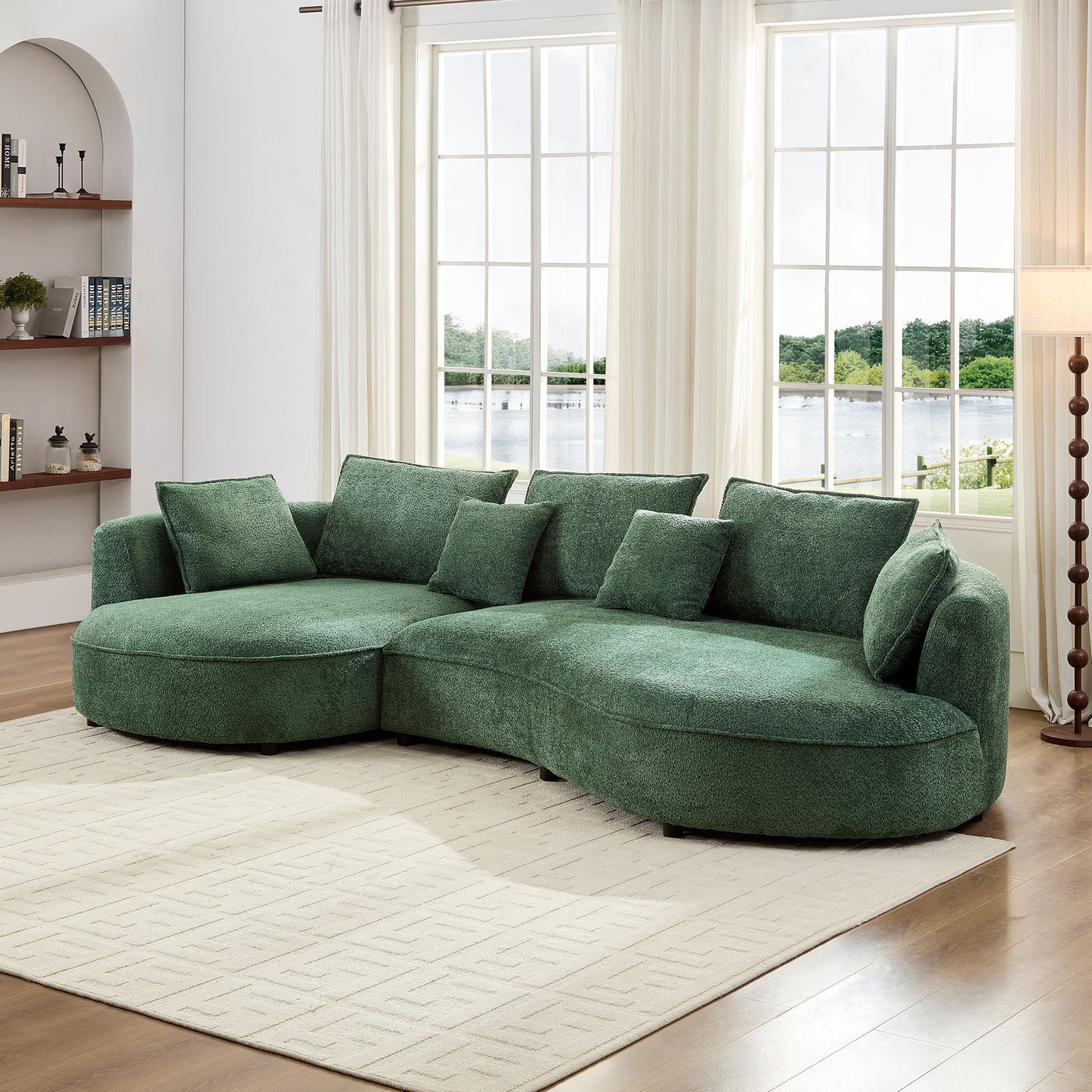Curved Oversized Sectional Sofa - Modern 5-Seat Couch with Chaise - Green