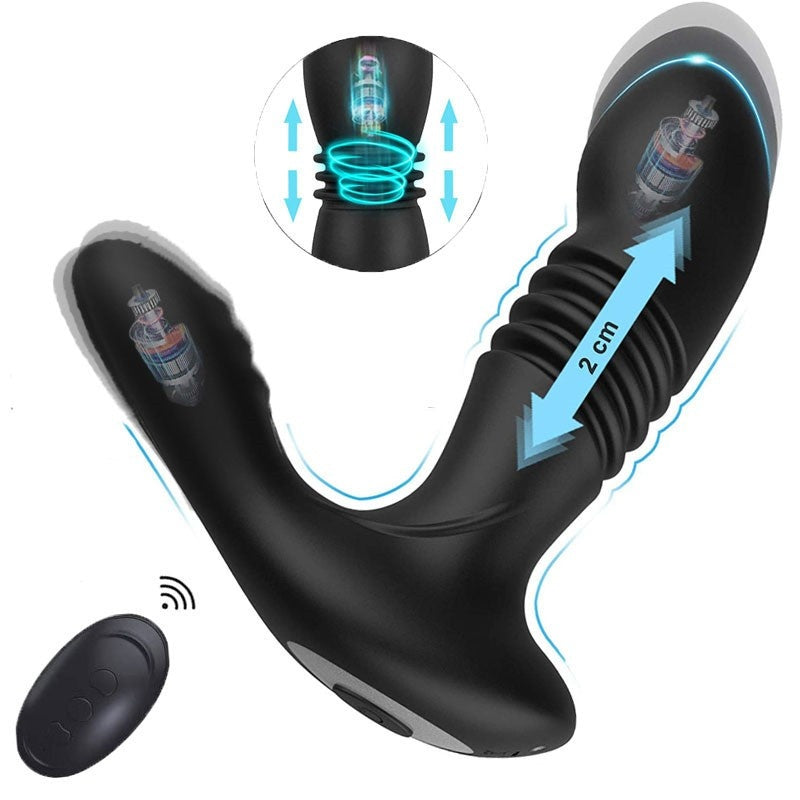 Men's Telescopic Prostate Butt Plug with Remote Control - Black