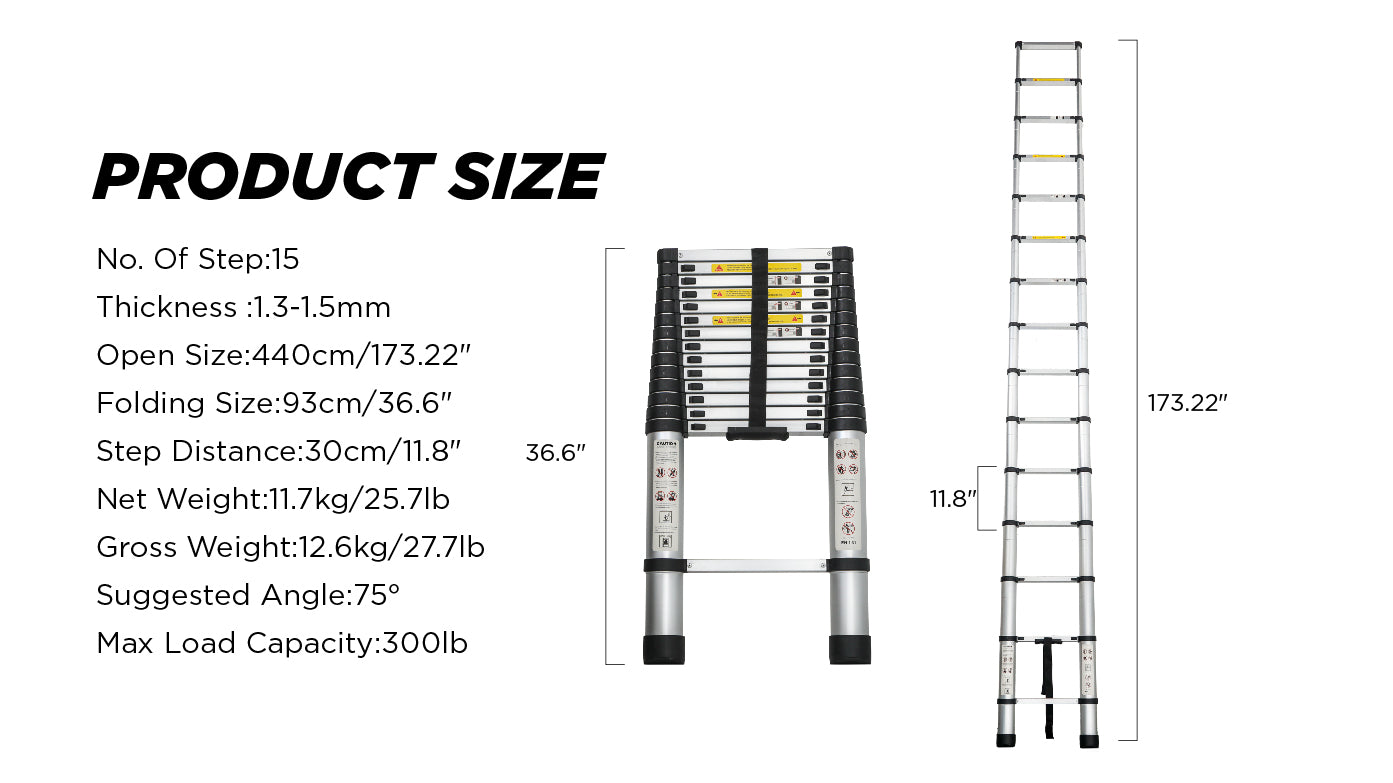 14.5-Inch Aluminum Telescoping Ladder for Outdoor Work - Heavy Duty & Lightweight
