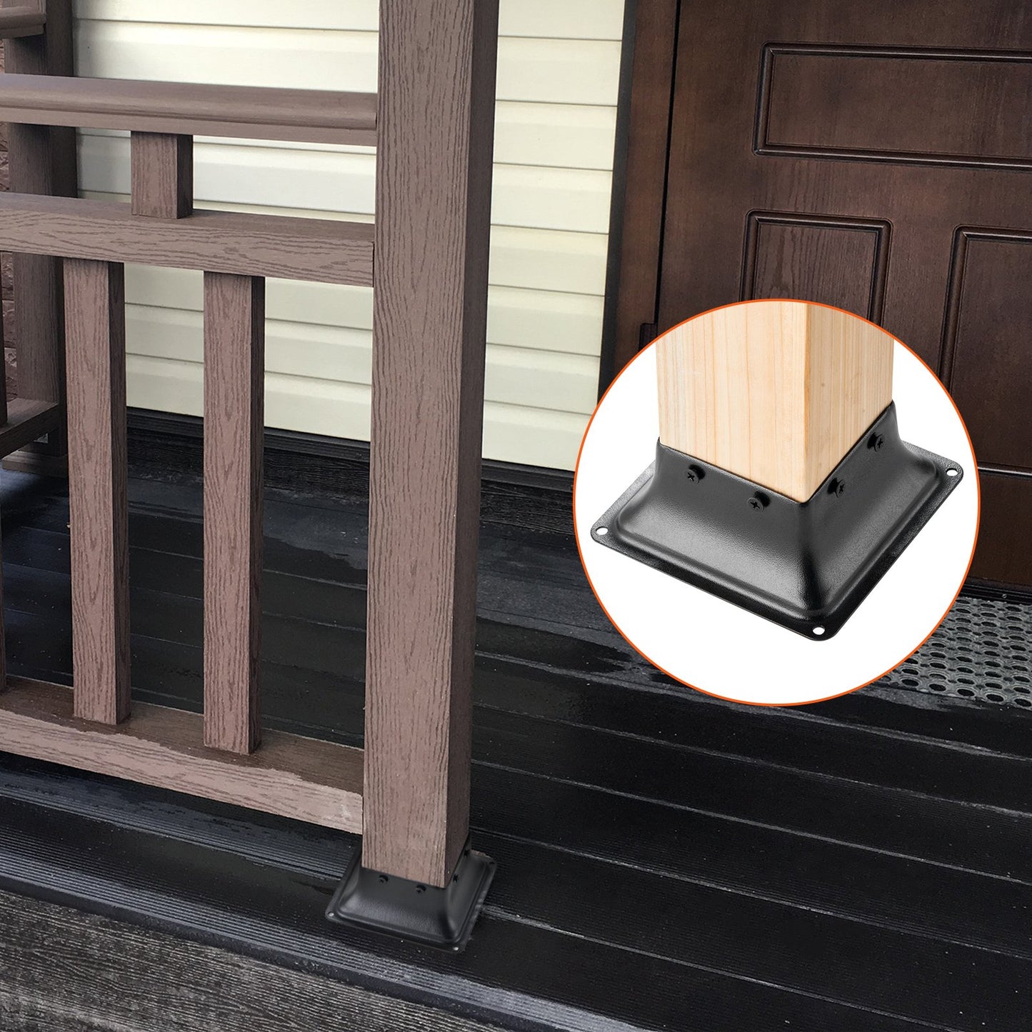 Heavy Duty Steel Post Base Bracket for 4x4 Wooden Posts - Black