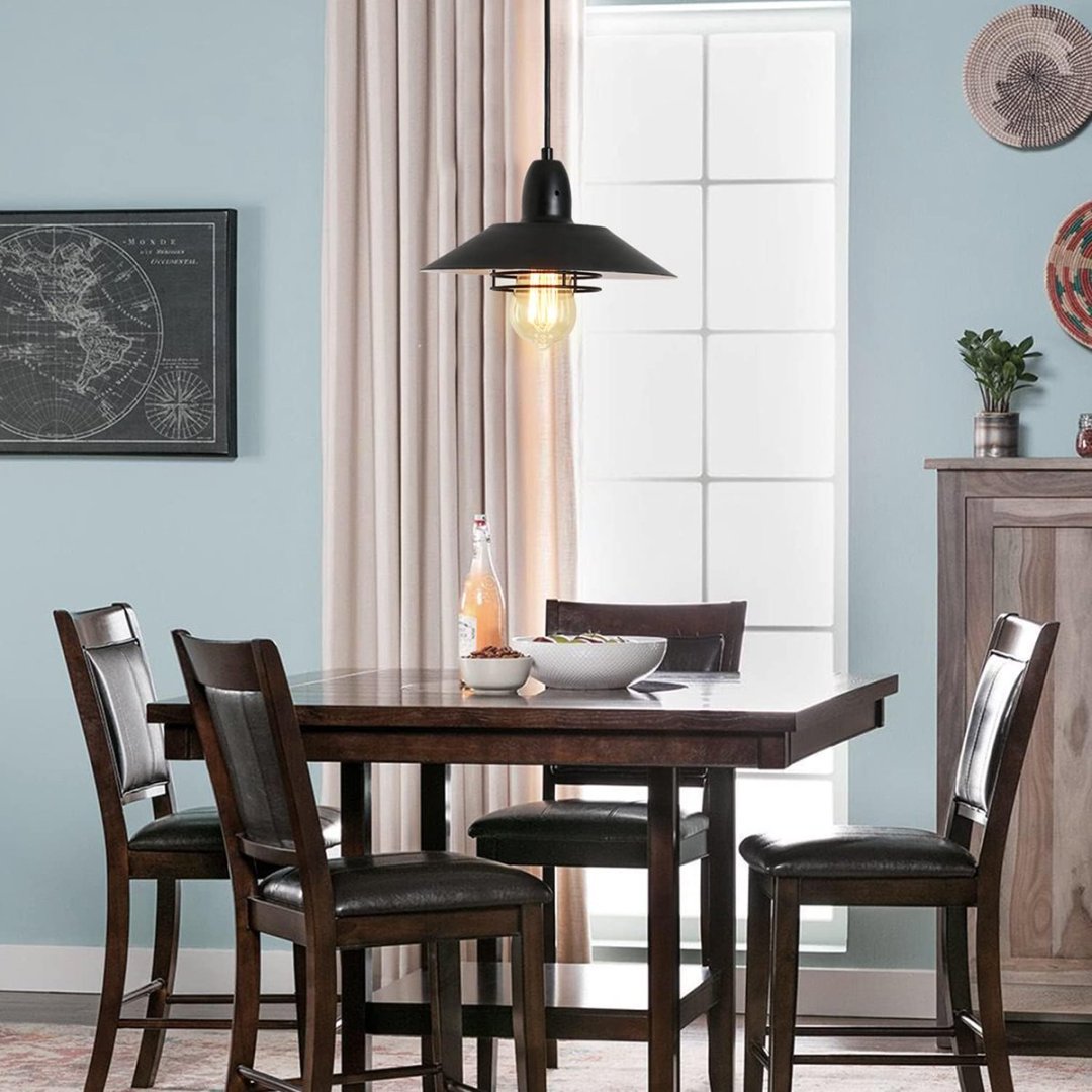 Farmhouse Vintage Pendant Light - Adjustable Black Metal Fixture for Kitchen & Dining