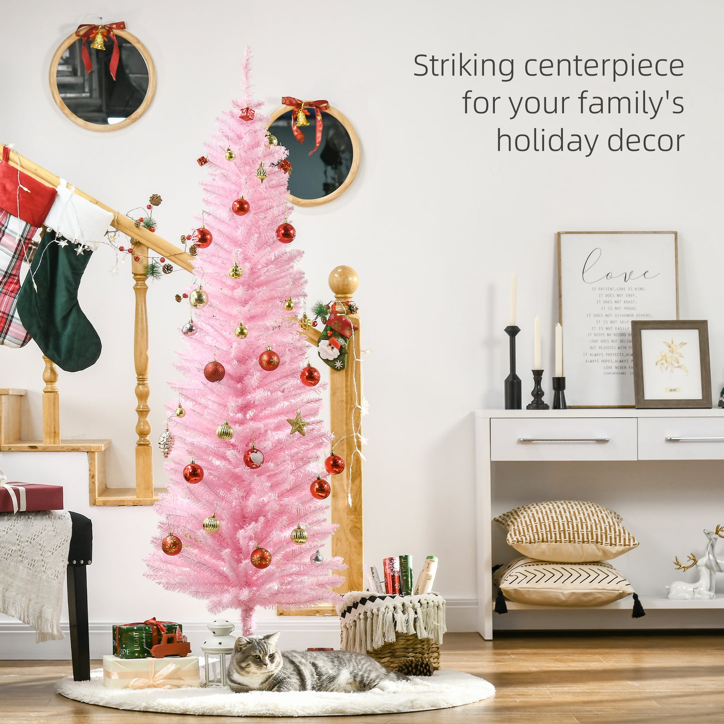 6ft Slim Pink Artificial Christmas Tree with 390 Branch Tips