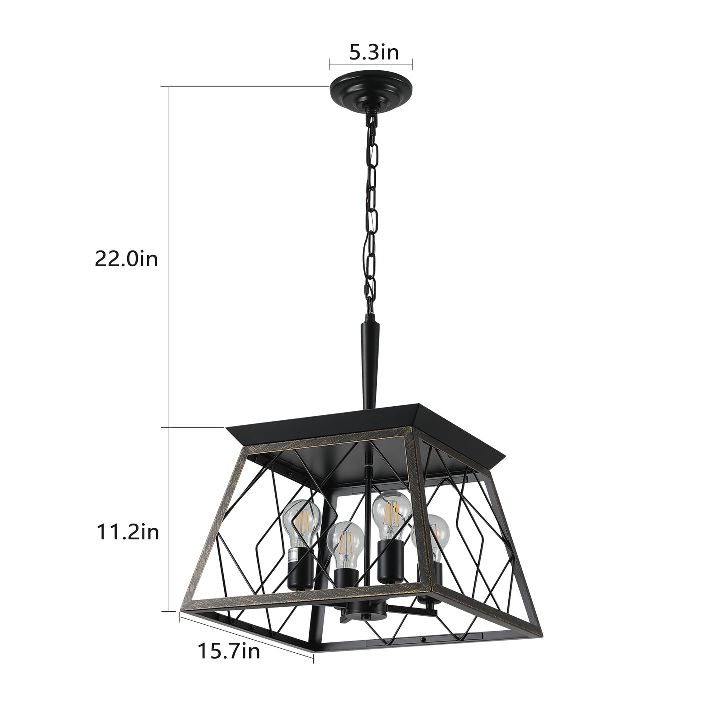 16-Inch Black Gold Industrial 4-Light Pendant Chandelier