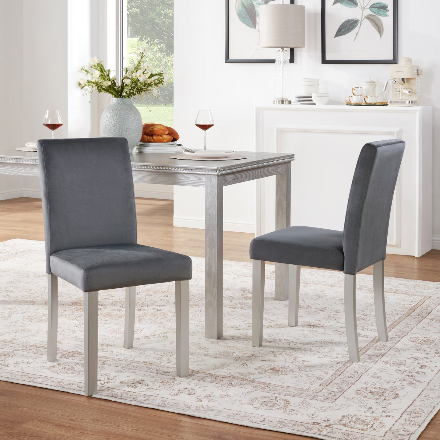 Dining Chairs Set of 4 with Padded Seat - Silver Grey
