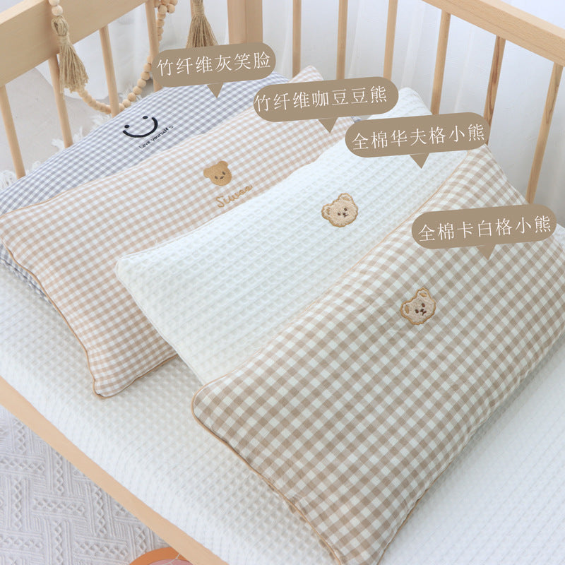 Korean Cotton Bear Embroidery Headboard Pillow - Removable & Washable