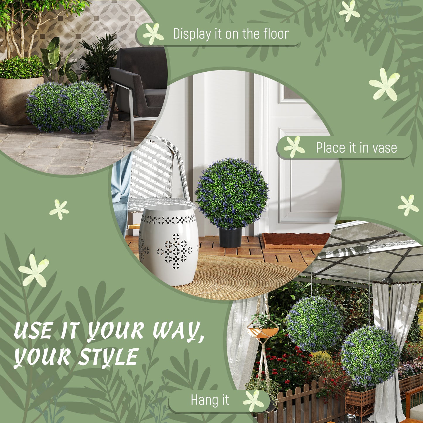 Artificial Lavender Topiary Balls - 16.5 Inch, Set of 2