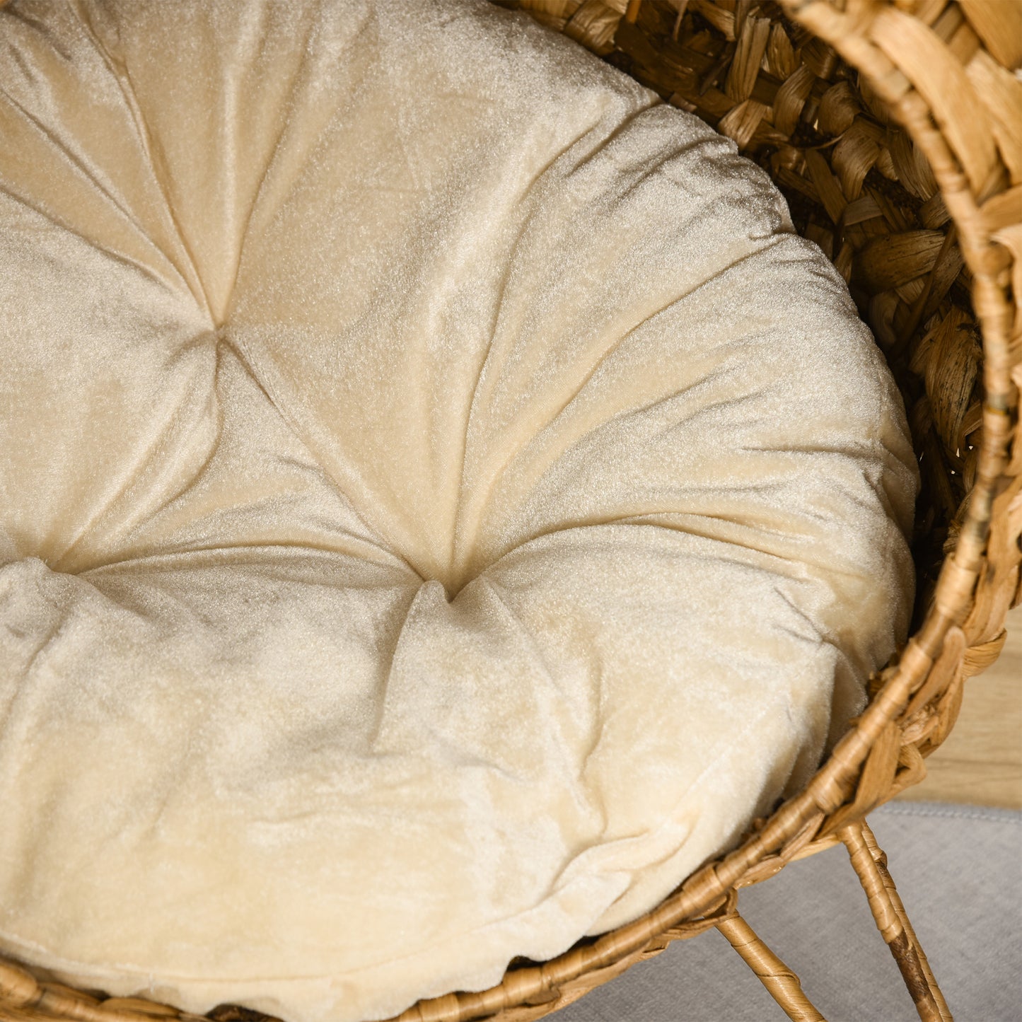 Natural Weaved Cat Bed - Elevated Hand-Woven Banana Leaf Condo with Cushion