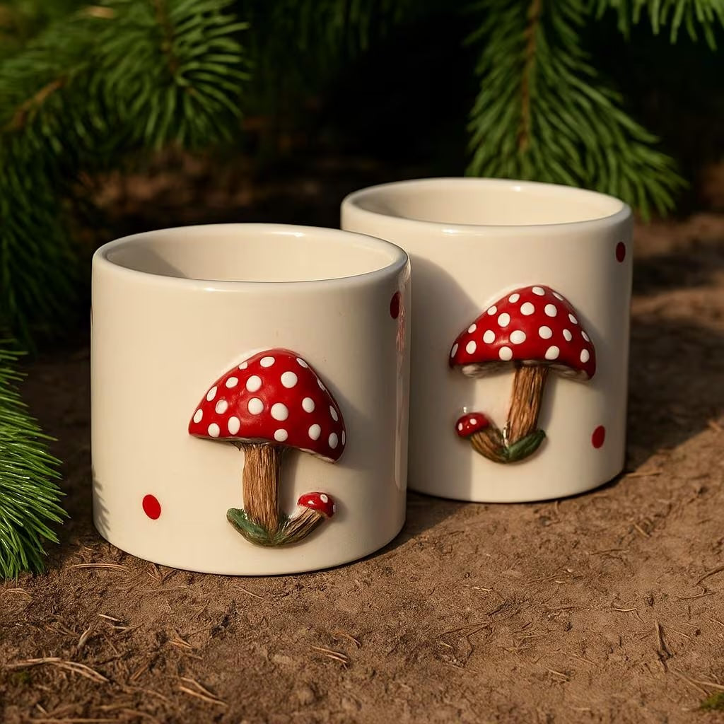 Whimsical Handmade 3D Mushroom Mugs Set of 2, 200ml Coffee & Tea Cups