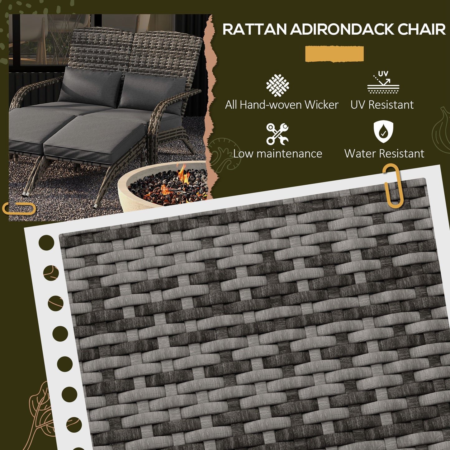 Adirondack Chair for 2 with Cushions & Footrests - Mixed Gray