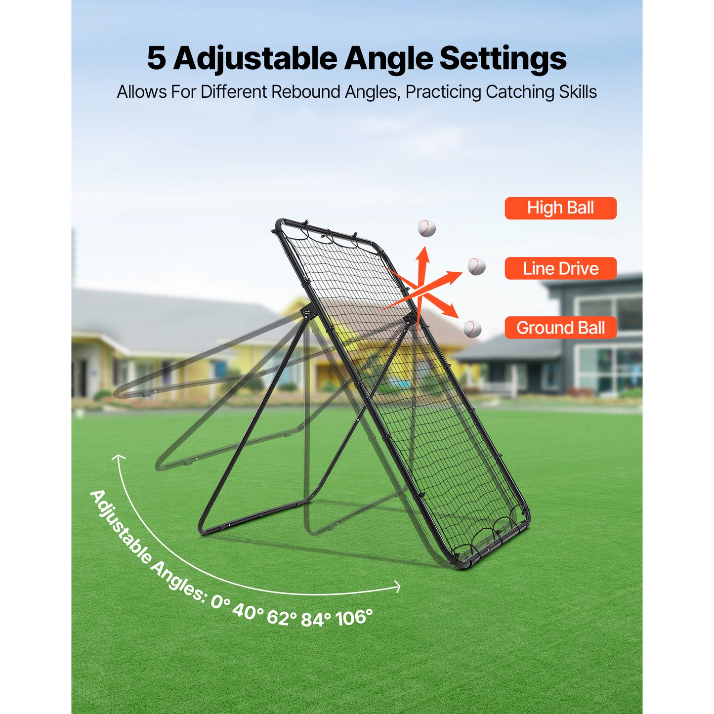 Baseball Softball Rebounder Net 4x6 ft Pitch Back Trainer with Adjustable Angles