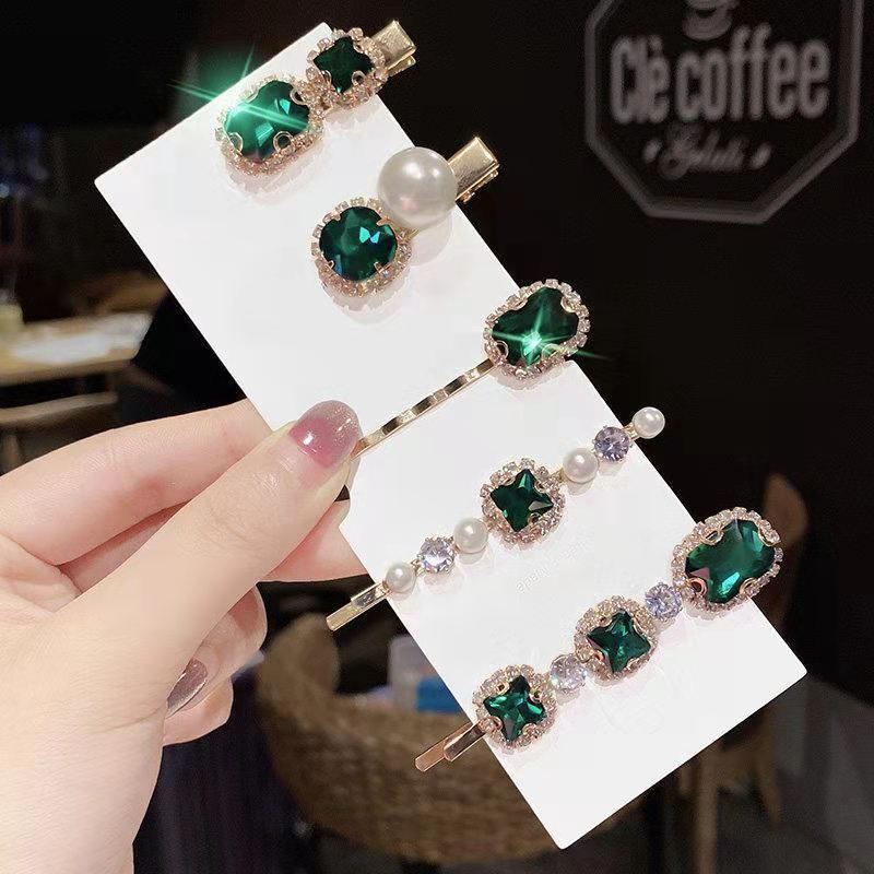 Vintage Rhinestone Hair Clips Set of 5
