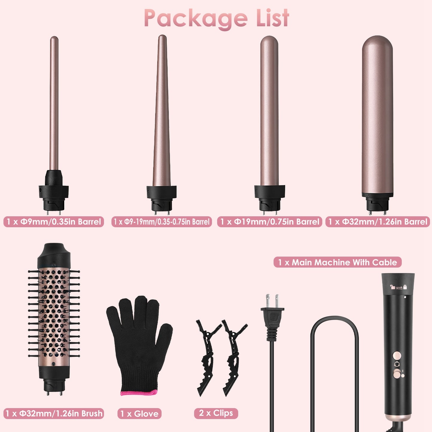 5-in-1 Curling Iron Wand Set with Interchangeable Barrels & Heat Control