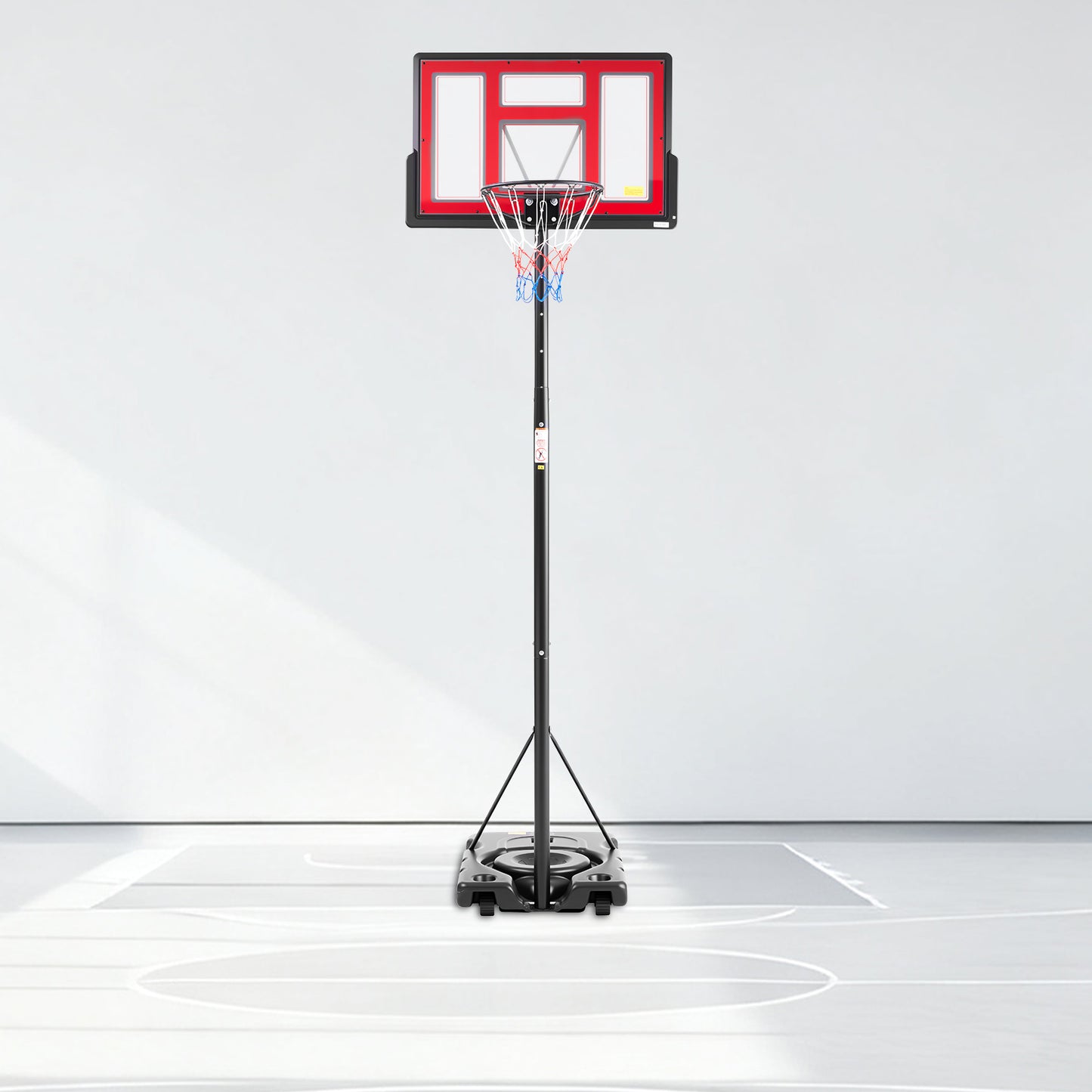 Adjustable Height Portable Basketball Hoop - 44 Inch Backboard, Red