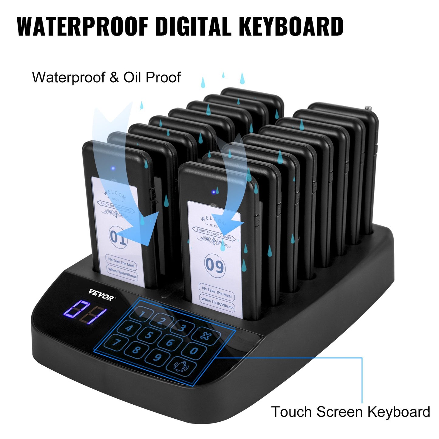 Wireless Restaurant Pager System with 16 Pagers and Keypad