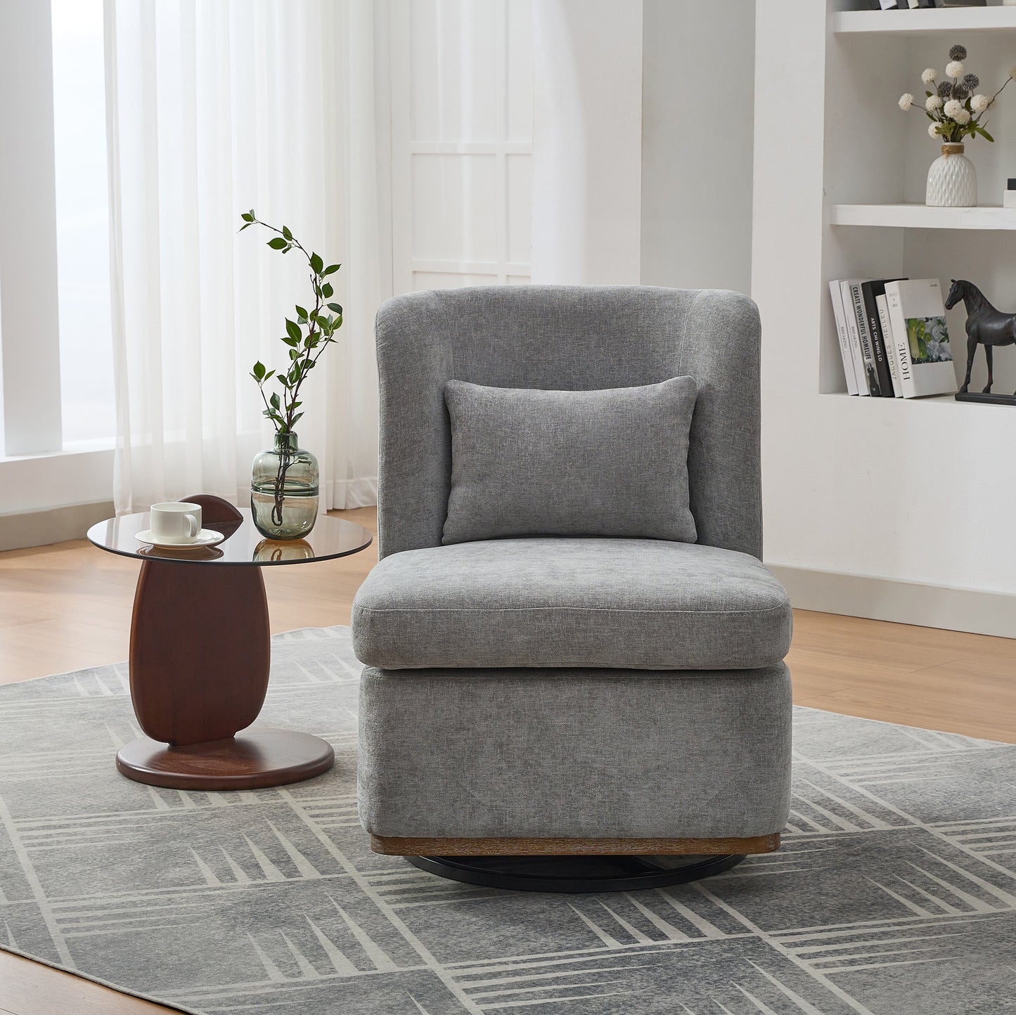 Modern Chenille Cushioned Armless 360° Swivel Chair - Grey