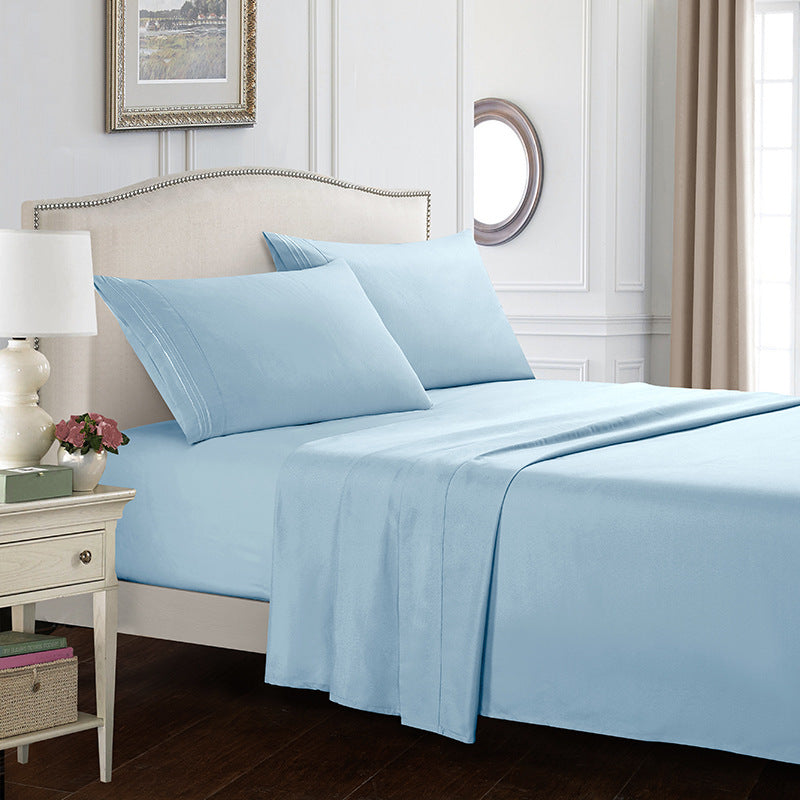Embroidered Solid Color Bedding Set - Bed Sheets Pillowcases & Quilt Cover