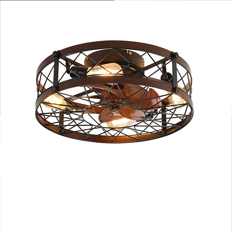 20-Inch Black Caged Ceiling Fan with Light Fixture - Farmhouse Style