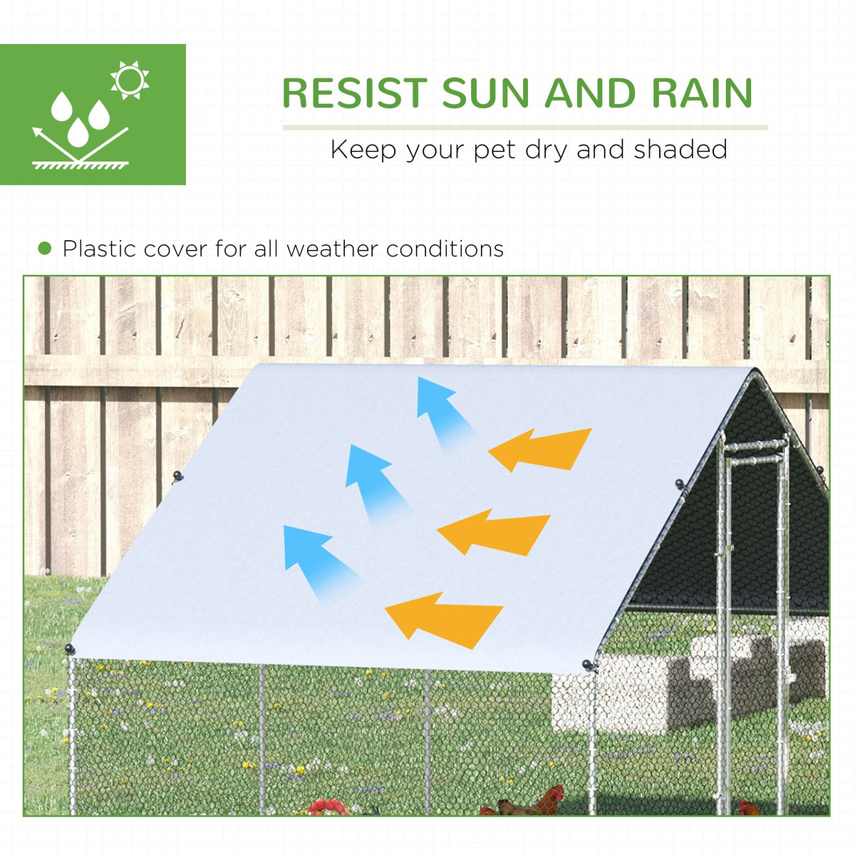Large Metal Chicken Coop with Waterproof Cover & Walk-In Fence 1980x280x160mm