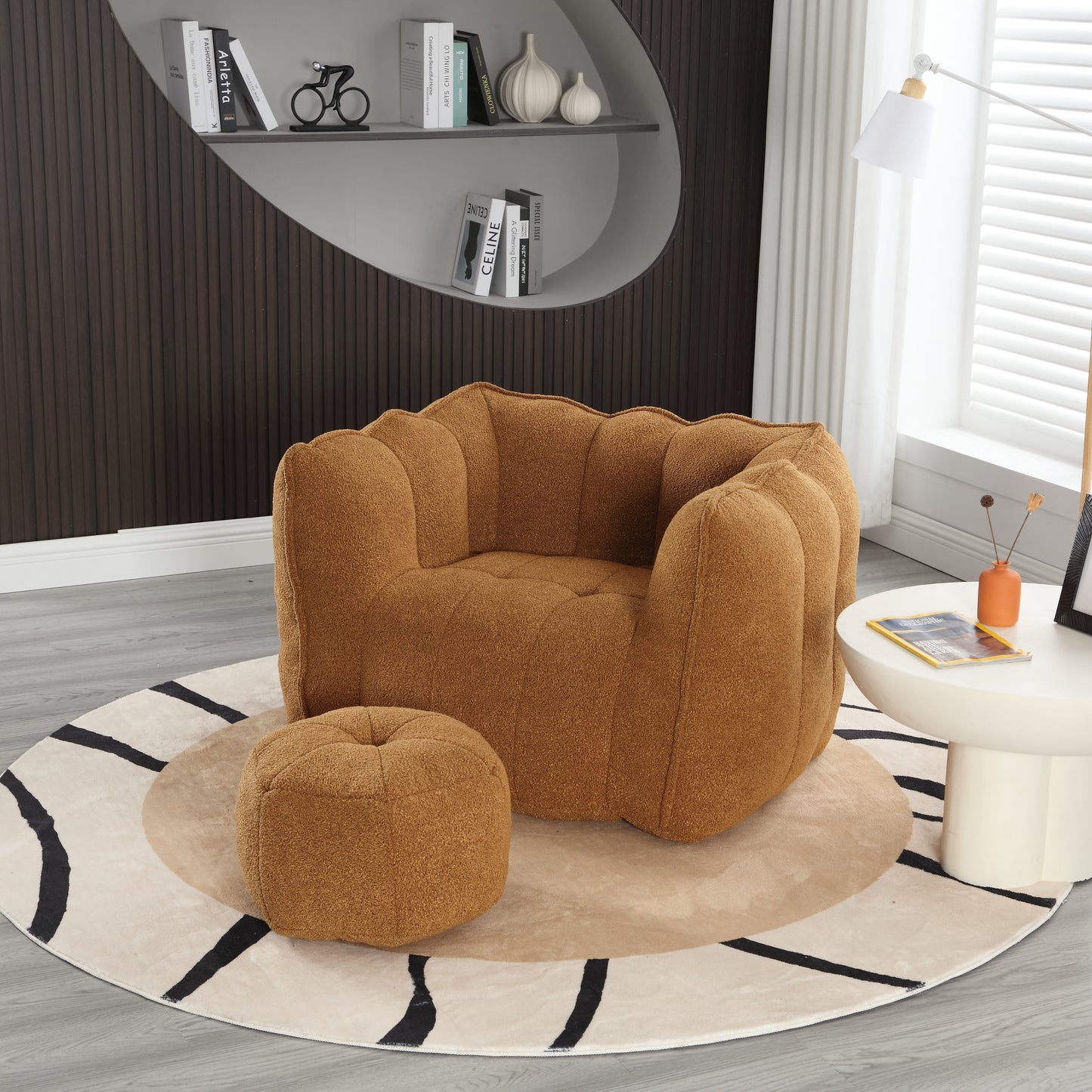 Soft Chenille Bean Bag Chair with Foam Filler - Khaki & Yellow