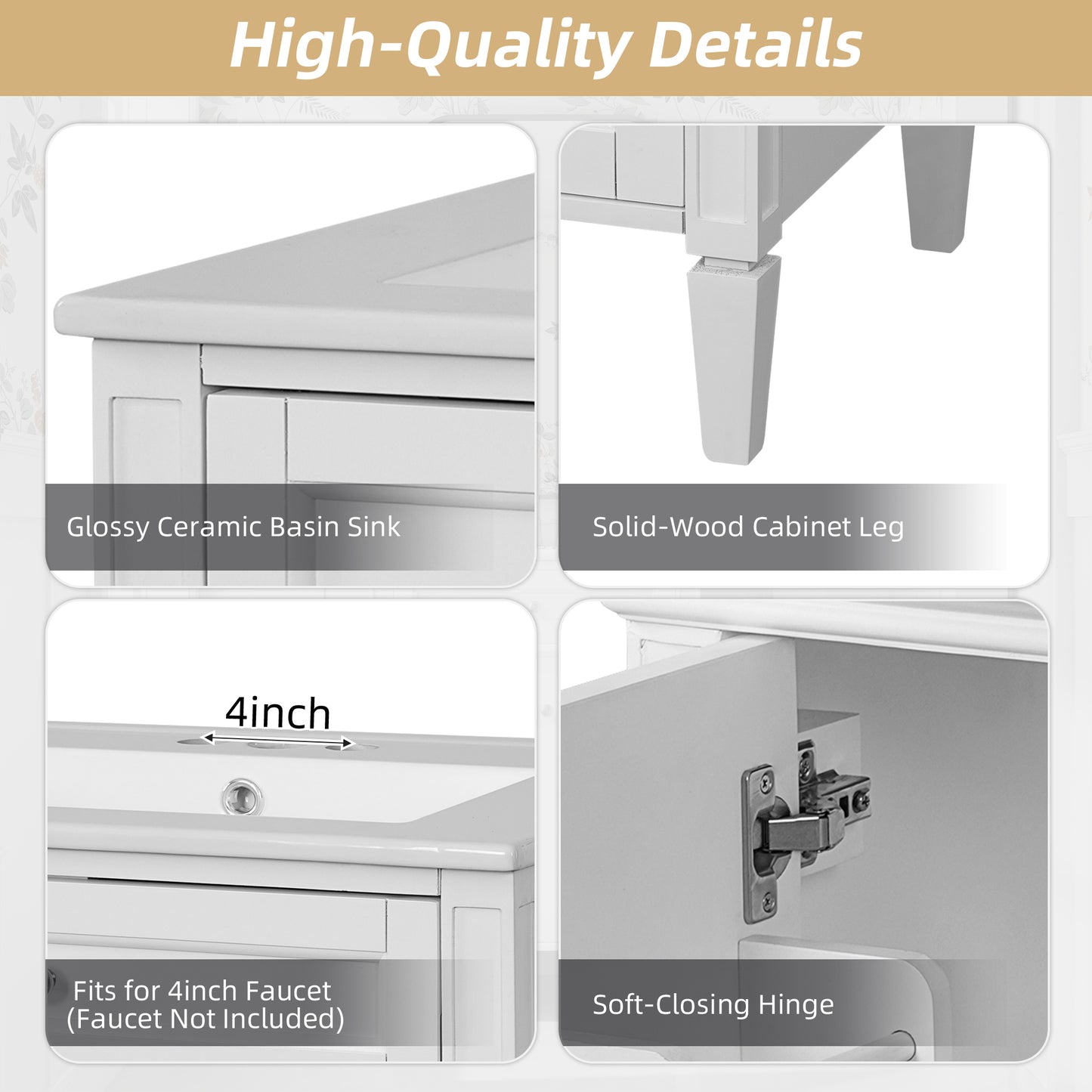 24" Bathroom Vanity with Sink, Soft-Close Doors & Storage