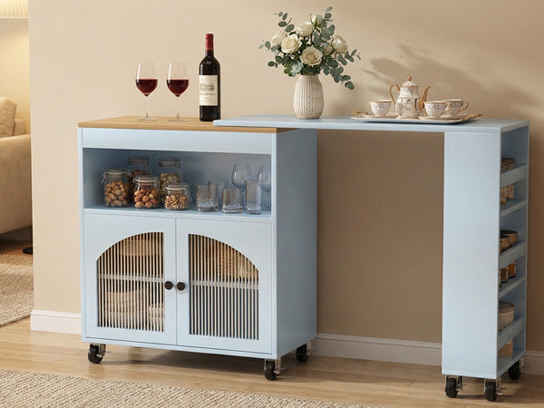 Kitchen Island On Wheels With Extended Table MDF Rolling Storage Cart