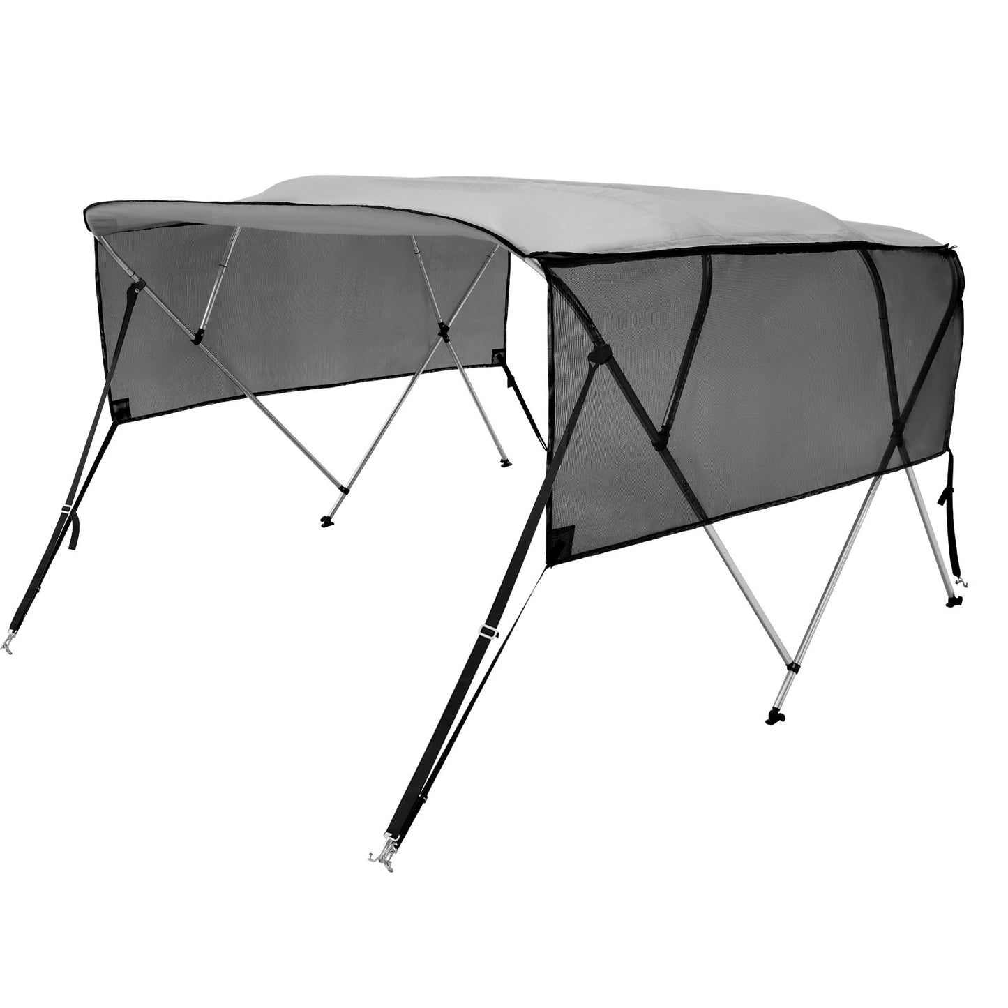 Bimini Top Boat Cover with Detachable Mesh Sidewalls - Grey