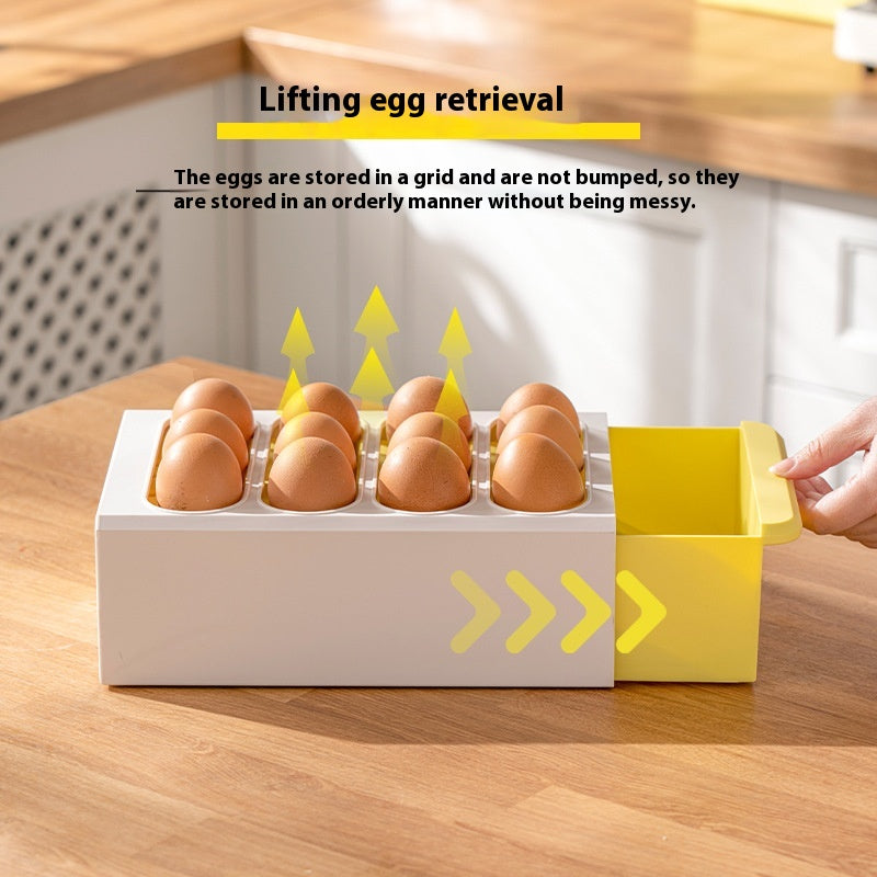 Kitchen Egg Storage Box with 12 Capacity, Plastic Drawer Organizer for Eggs