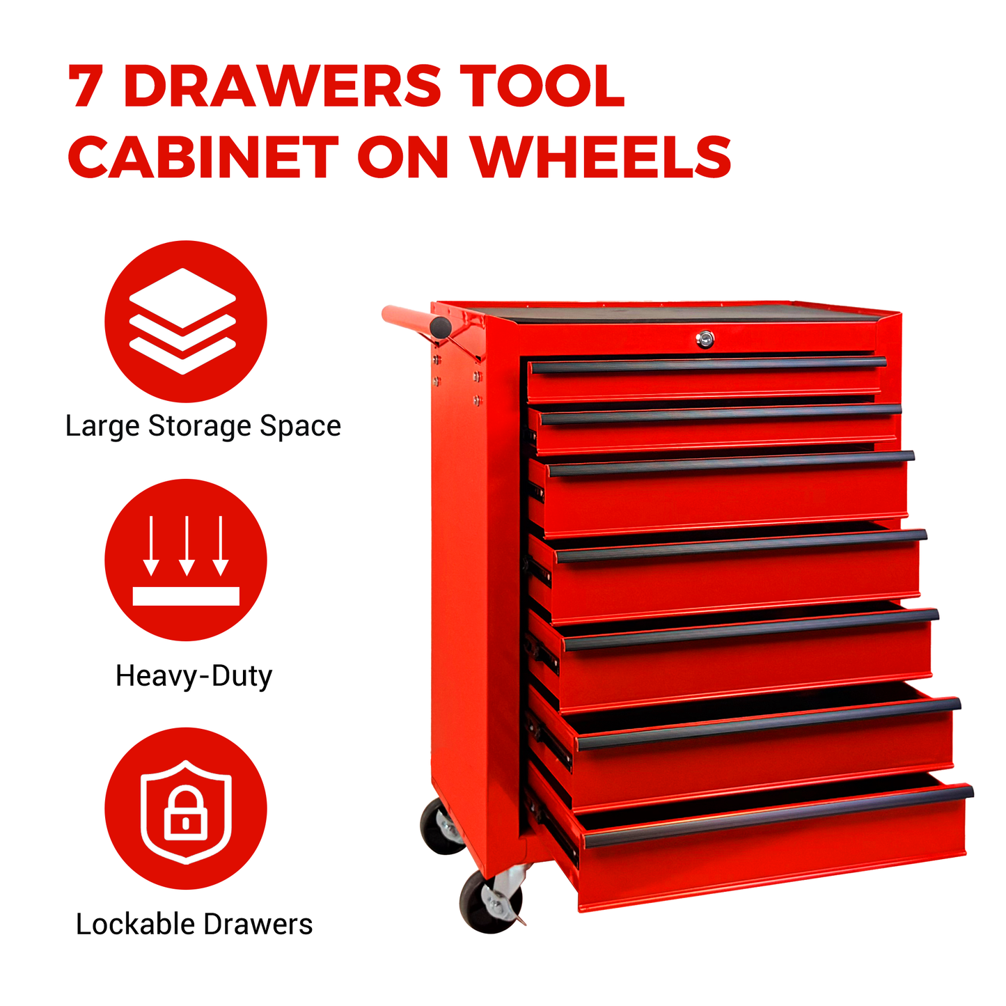 20-Inch Rolling Metal Tool Chest with 7 Drawers - Red