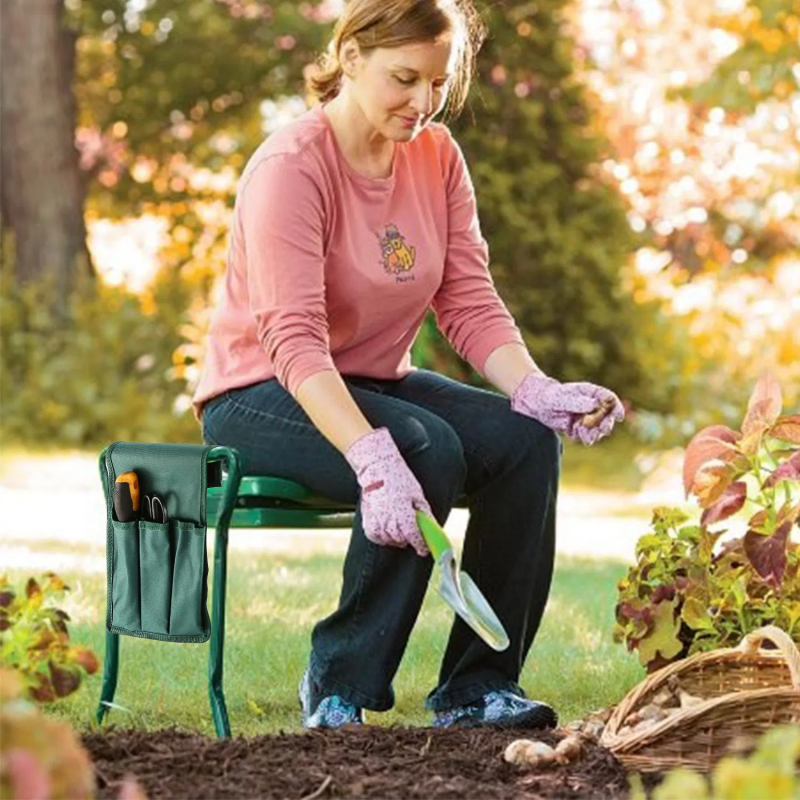 Foldable Garden Kneeler Seat with Cushions & Tool Pouch - Portable Gardening Tool