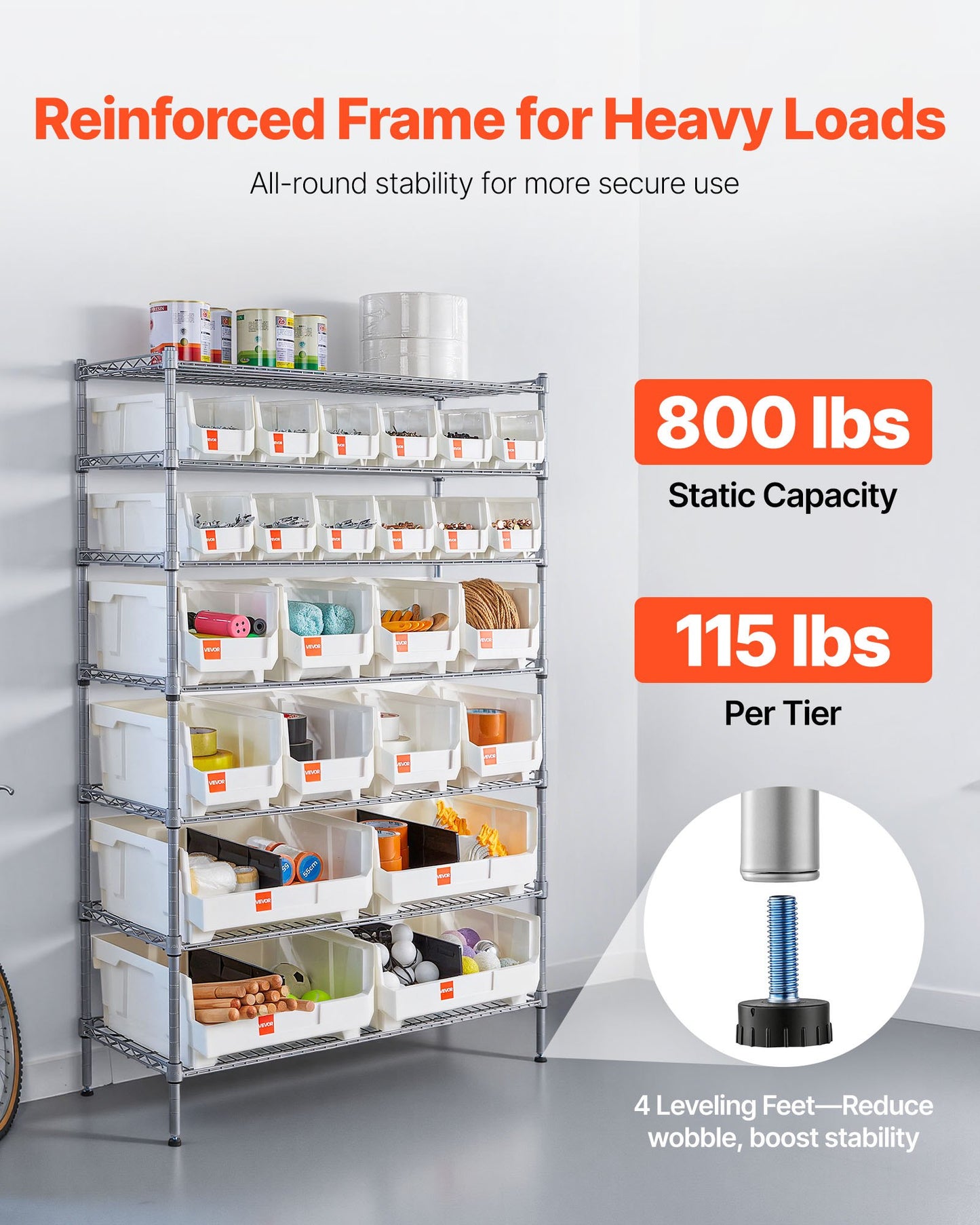 7-Tier Rolling Storage Rack with 24 Bins - Mobile Steel Wire Shelving for Garage and Workshop